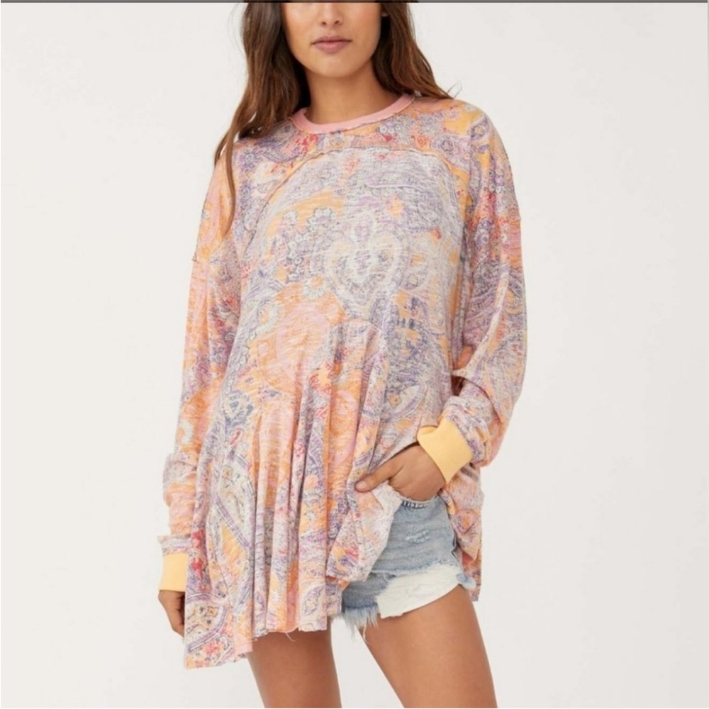 Free People Making Circles Longline T-shirt in Multi Paisley - Picture 2 of 11